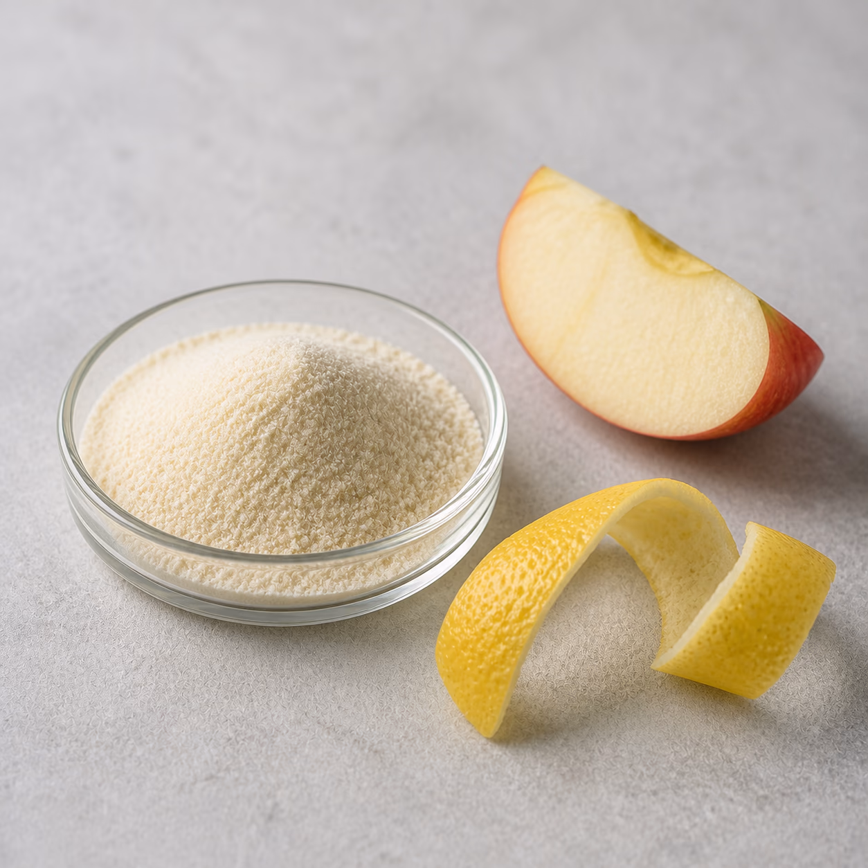 Fruit pectin powder with apple and lemon peel