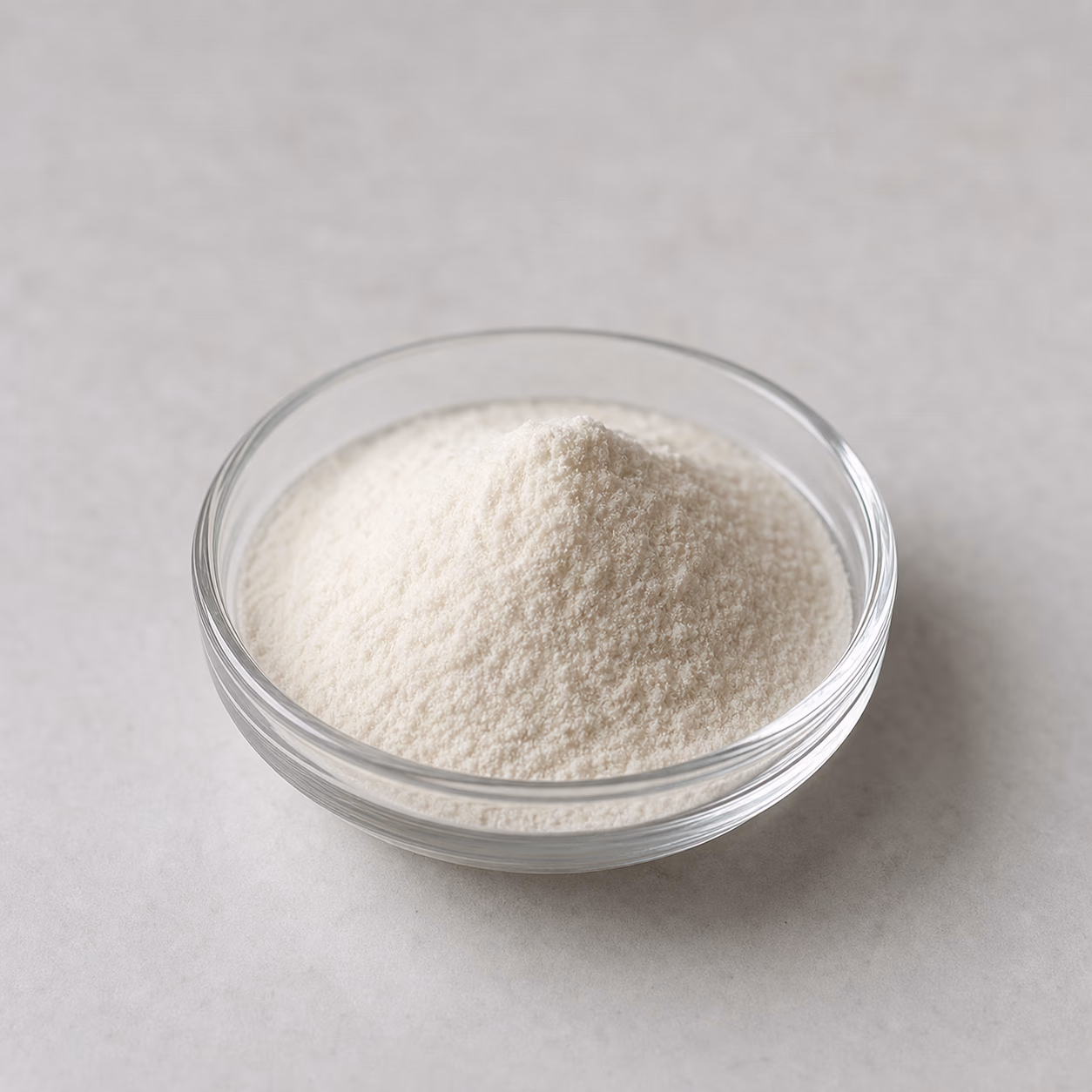 Fine soluble fiber powder in a clear ingredient dish